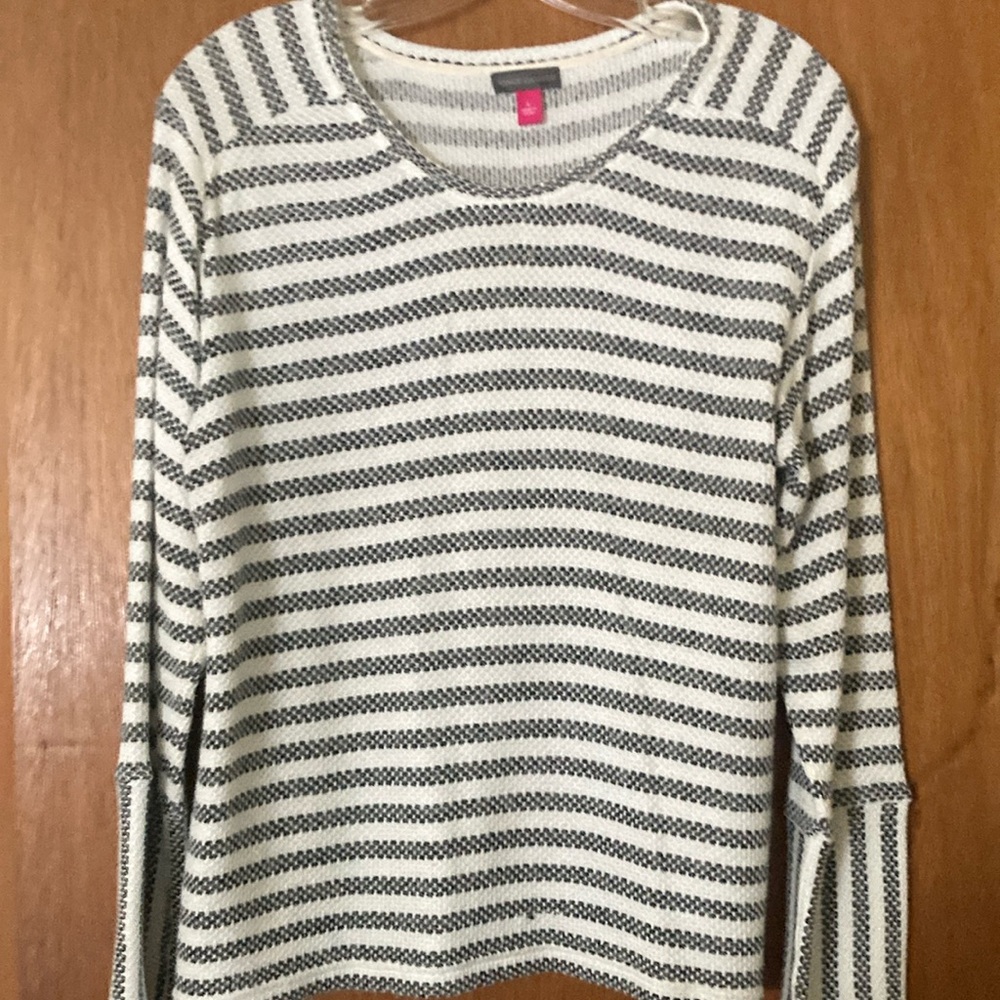 Vince Camuto Black and White Striped Long Sleeve Top